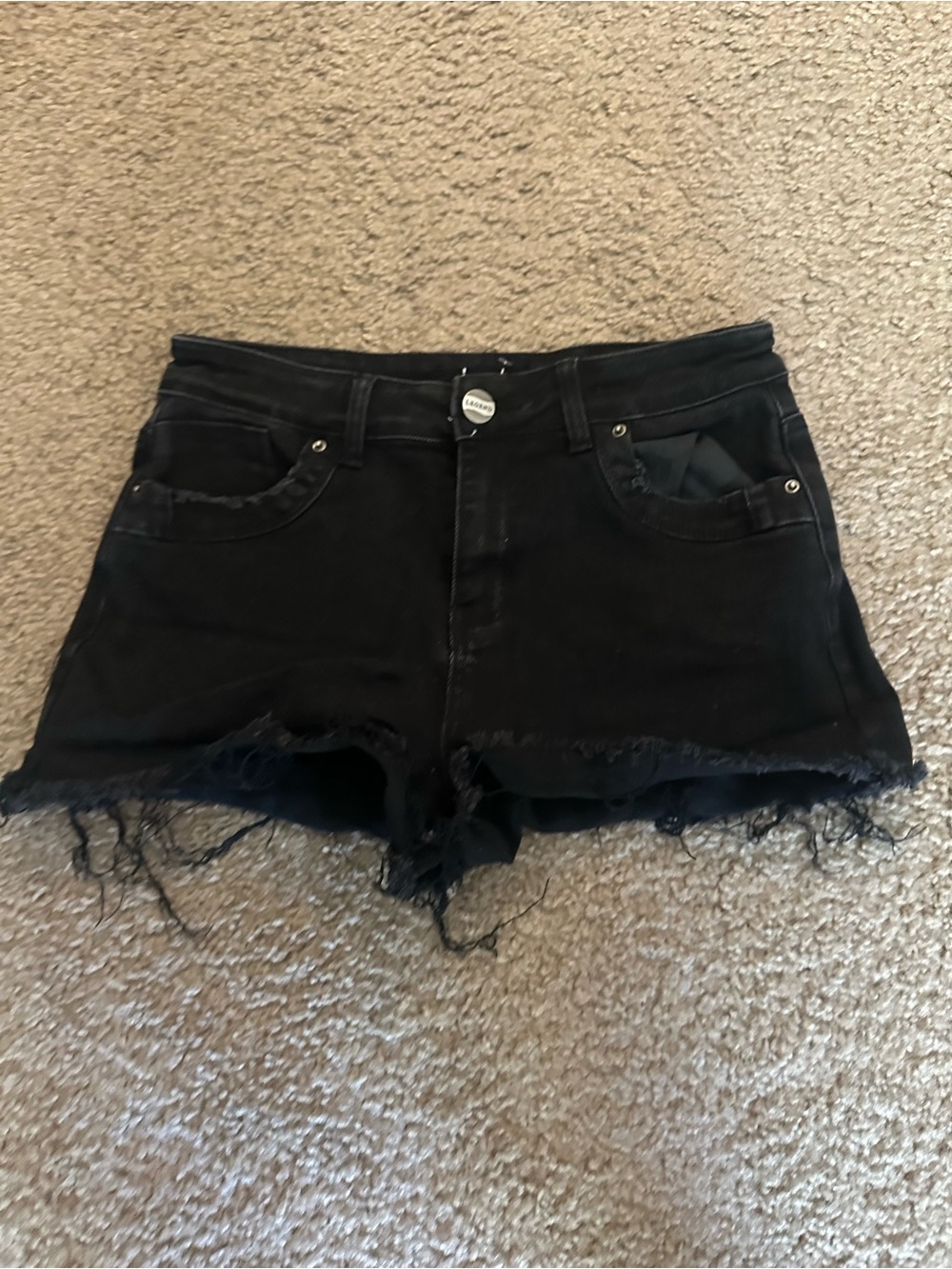 Black Distressed Denim Cutoff Shorts with Frayed Hem